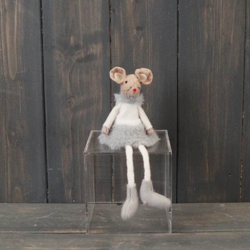 Grey Fabric Mouse with Skirt (15cm) detail page